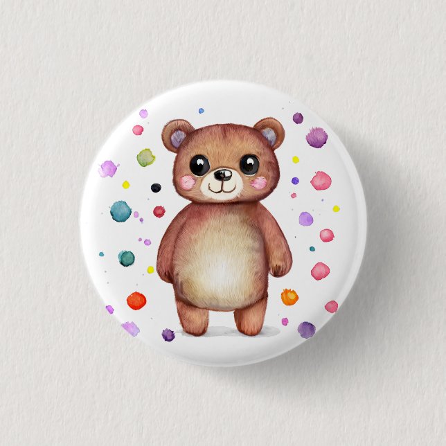 Cute Bear Cool Teddy positive 1 Inch Round Button (Front)
