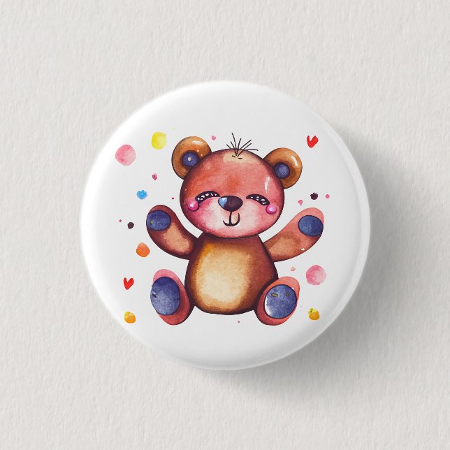 Cute Bear Cool Teddy positive 1 Inch Round Button (Front)