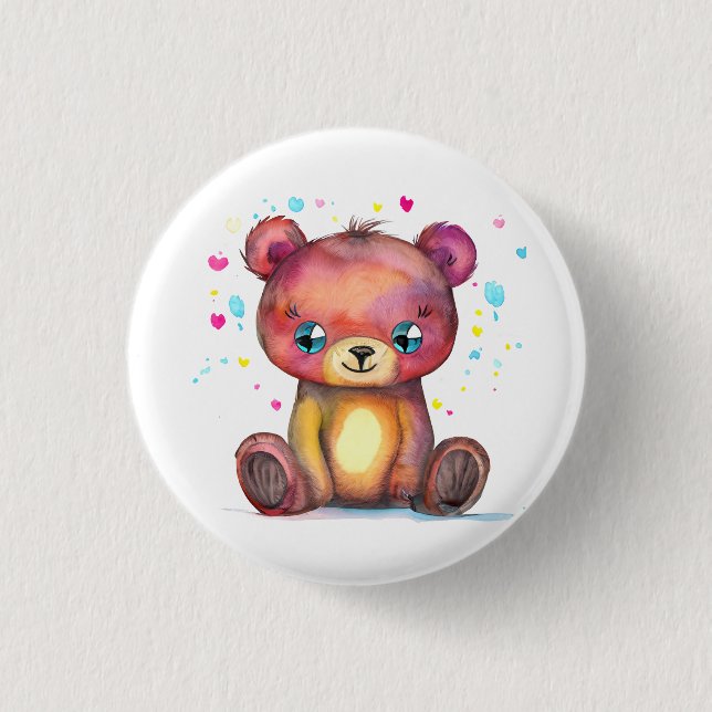 Cute Bear Cool Teddy positive 1 Inch Round Button (Front)