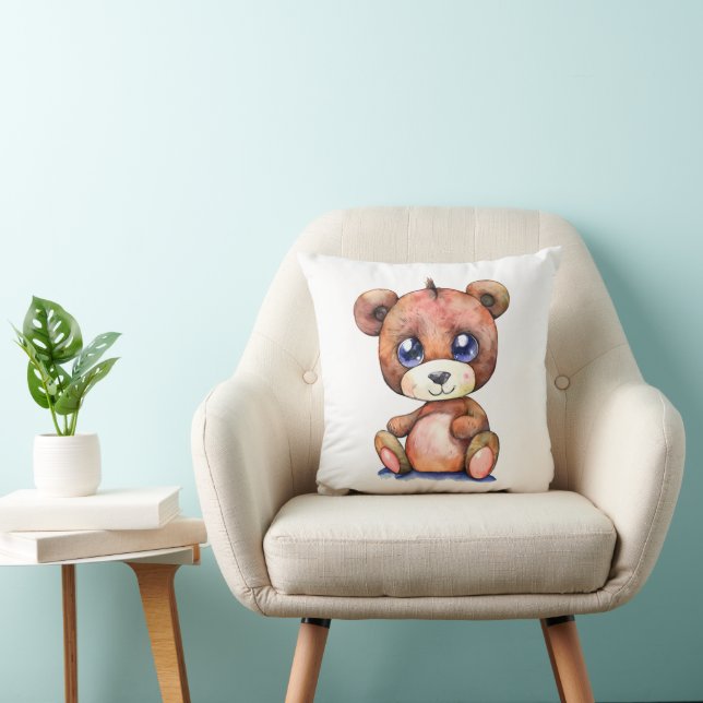 Cute Bear Cool Teddy positive Throw Pillow (Chair)