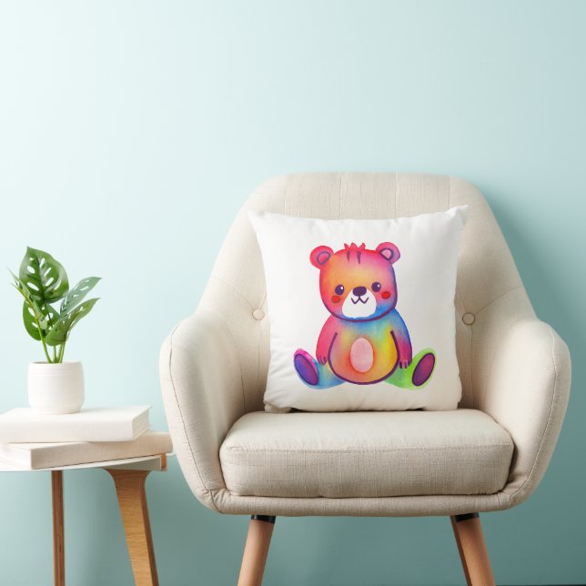 Cute Bear Cool Teddy positive Throw Pillow (Chair)
