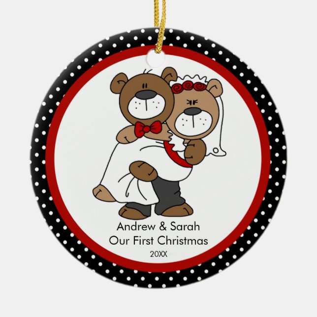 Cute Bear Couple Our First Christmas Ornament (Front)