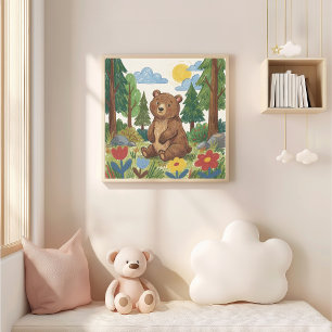 Cute Bear Crayon Drawing Kid Poster