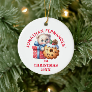 Cute Bear Cub First Christmas Personalized Ceramic Ornament