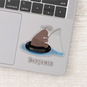 Cute bear cub fishing cartoon illustration