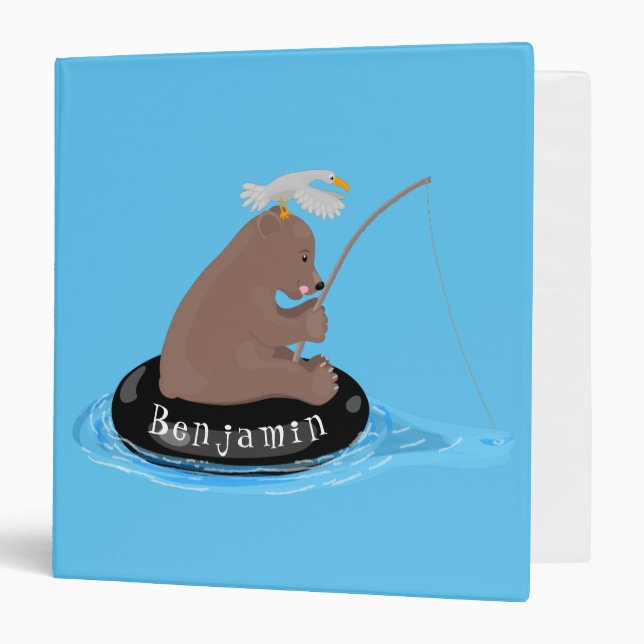 Cute bear cub fishing cartoon illustration binder (Front/Inside)