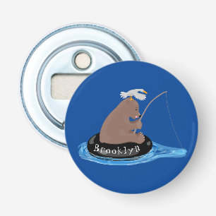 Cute bear cub fishing cartoon illustration bottle opener