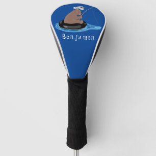 Cute bear cub fishing cartoon illustration golf head cover