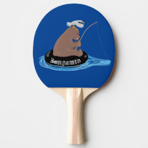 Cute bear cub fishing cartoon illustration ping pong paddle