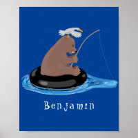 Cute bear cub fishing cartoon illustration