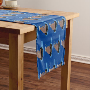 Cute bear cub fishing cartoon illustration short table runner