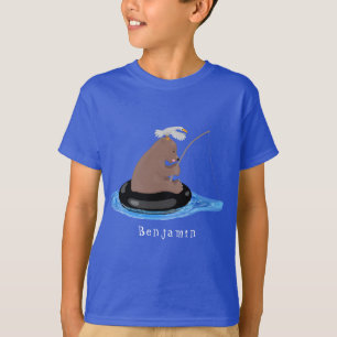 Cute bear cub fishing cartoon illustration T-Shirt