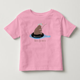 Cute bear cub fishing cartoon illustration toddler t-shirt