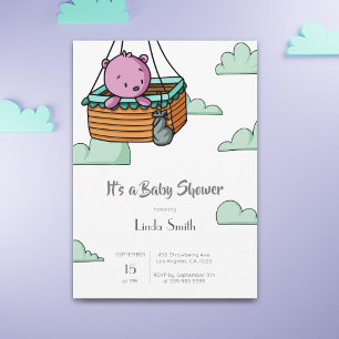 Cute Bear Cub Girl Baby Shower Invitation