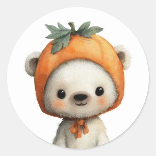 Cute Bear Cub Wearing Pumpkin Hat Woodland Animal  Classic Round Sticker