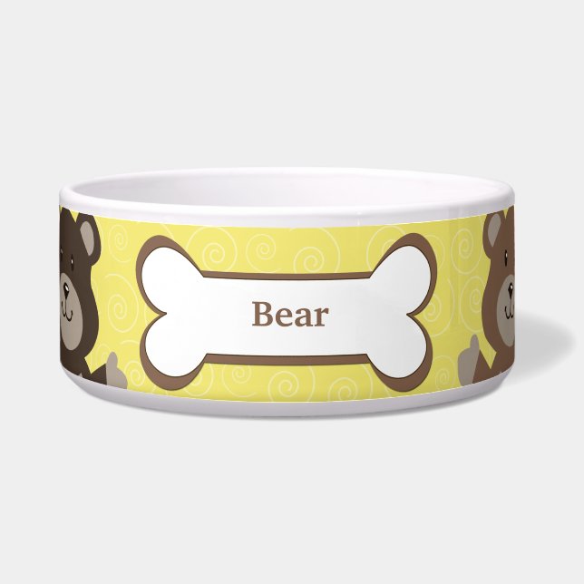Cute Bear Customized Pet Dog Food Bowl - Yellow (Front)