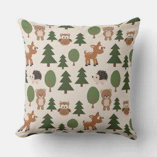 Cute Bear deer green pattern Throw Pillow