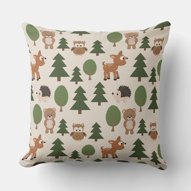 Cute Bear deer green pattern Throw Pillow (Front)