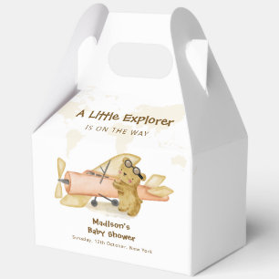 Cute Bear Explorer World Map Airplane Baby Shower Favor Box