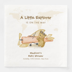 Cute Bear Explorer World Map Airplane Baby Shower Napkin