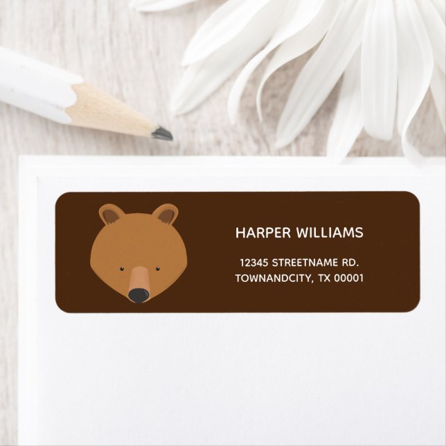 Cute Bear Face Animal Kids Return Address Label (Insitu)