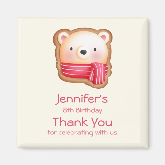 Cute Bear Face in a Red Scarf Birthday Thank You Magnet (Front)