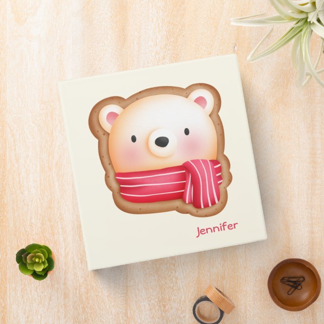  Cute Bear Face in a Red Scarf Christmas Cookie Binder (In Situ)