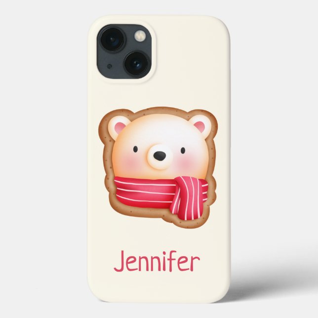 Cute Bear Face in a Red Scarf Christmas Cookie Case-Mate iPhone Case (Back)
