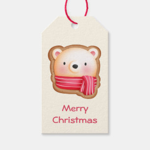 Cute Bear Face in a Red Scarf Christmas Cookie Gift Tags