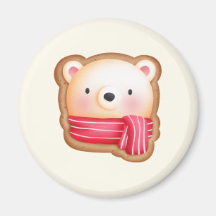 Cute Bear Face in a Red Scarf Christmas Cookie Magnet