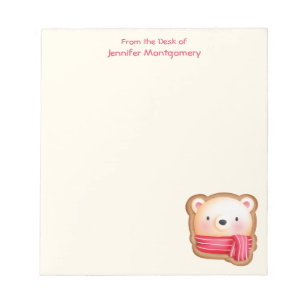 Cute Bear Face in a Red Scarf Christmas Cookie Notepad