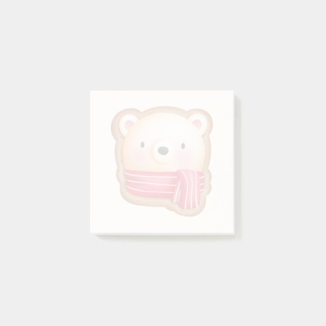 Cute Bear Face in a Red Scarf Christmas Cookie Post-it Notes (Front)