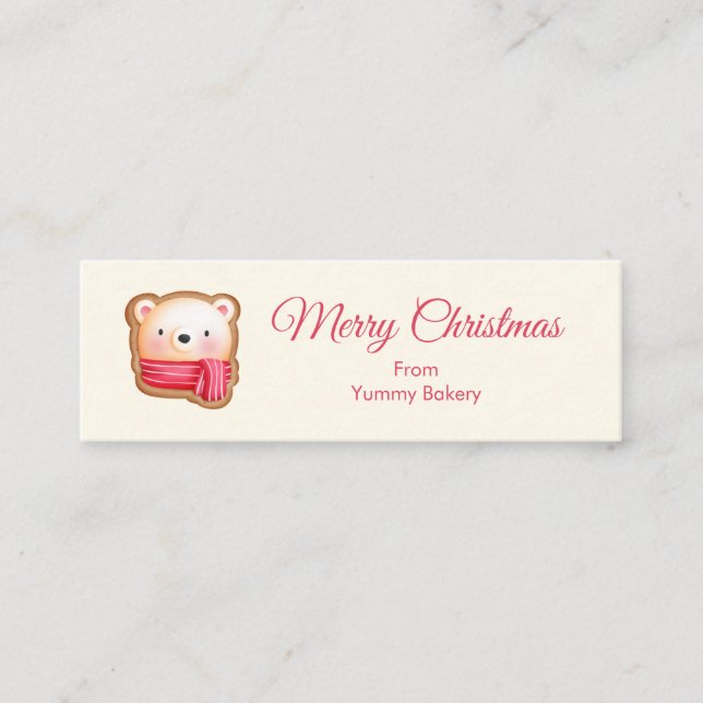 Cute Bear Face in a Red Scarf Christmas Greeting Mini Business Card (Front)