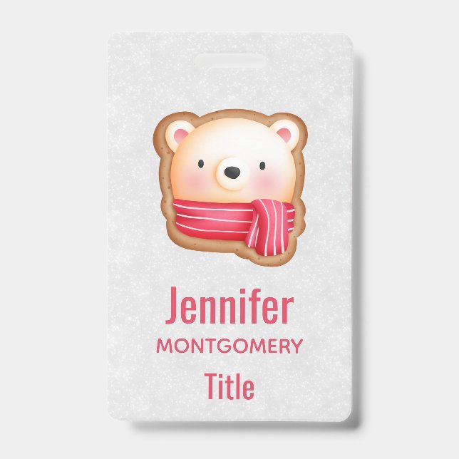 Cute Bear Face Red Scarf & Rosy Cheeks Christmas Badge (Front)