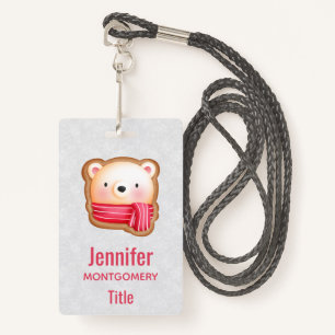 Cute Bear Face Red Scarf & Rosy Cheeks Christmas Badge