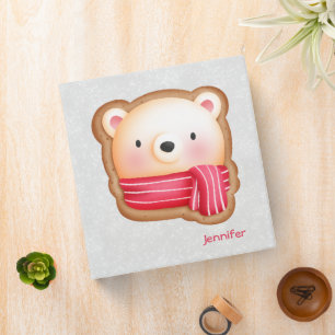 Cute Bear Face Red Scarf & Rosy Cheeks Christmas Binder