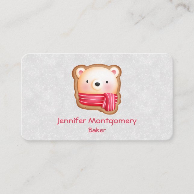 Cute Bear Face Red Scarf & Rosy Cheeks Christmas Business Card (Front)
