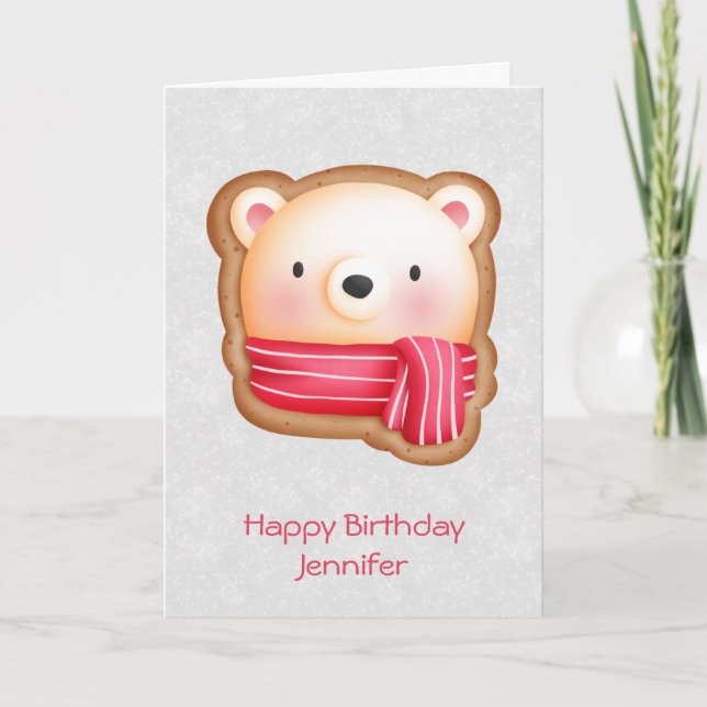 Cute Bear Face Red Scarf & Rosy Cheeks Christmas Card (Front)