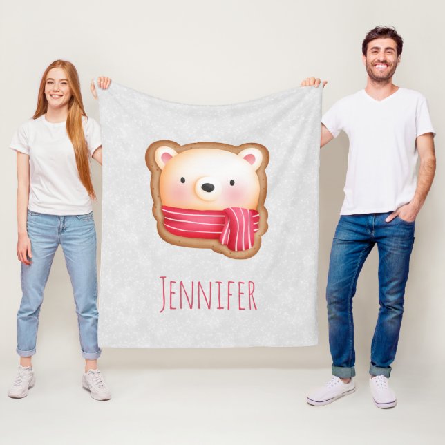 Cute Bear Face Red Scarf & Rosy Cheeks Christmas Fleece Blanket (In Situ)
