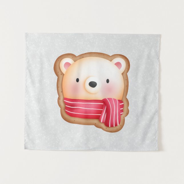 Cute Bear Face Red Scarf & Rosy Cheeks Christmas Tapestry (Front (Horizontal))
