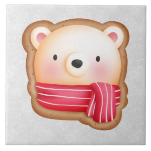 Cute Bear Face Red Scarf & Rosy Cheeks Christmas Tile