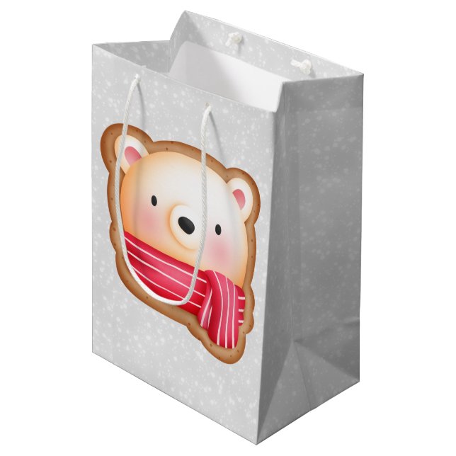 Cute Bear Face Red Scarf & Rosy Cheeks Medium Gift Bag (Front Angled)