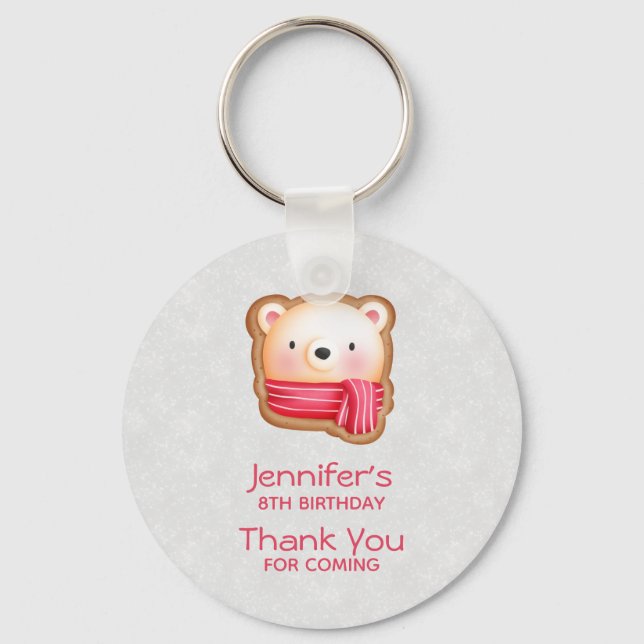 Cute Bear Face Red Scarf & Rosy Cheeks Party Favou Keychain (Front)