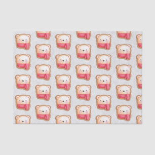 Cute Bear Face Red Scarf & Rosy Cheeks Pattern Tissue Paper