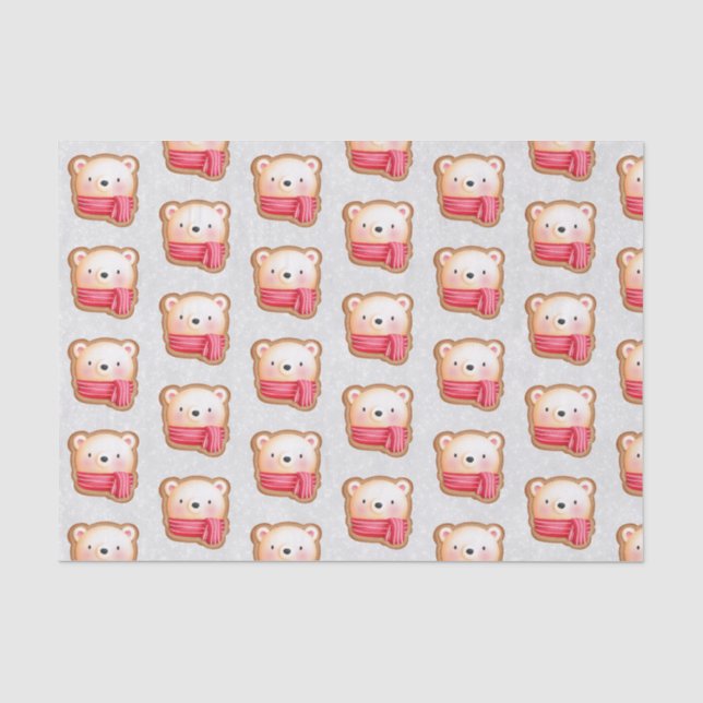 Cute Bear Face Red Scarf & Rosy Cheeks Pattern Tissue Paper (Front)