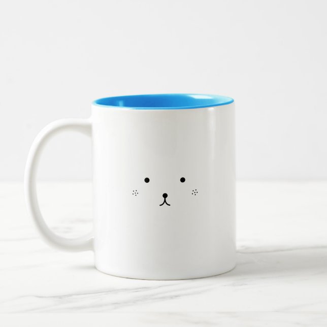 Cute Bear Face Sad Two-Tone Coffee Mug (Left)