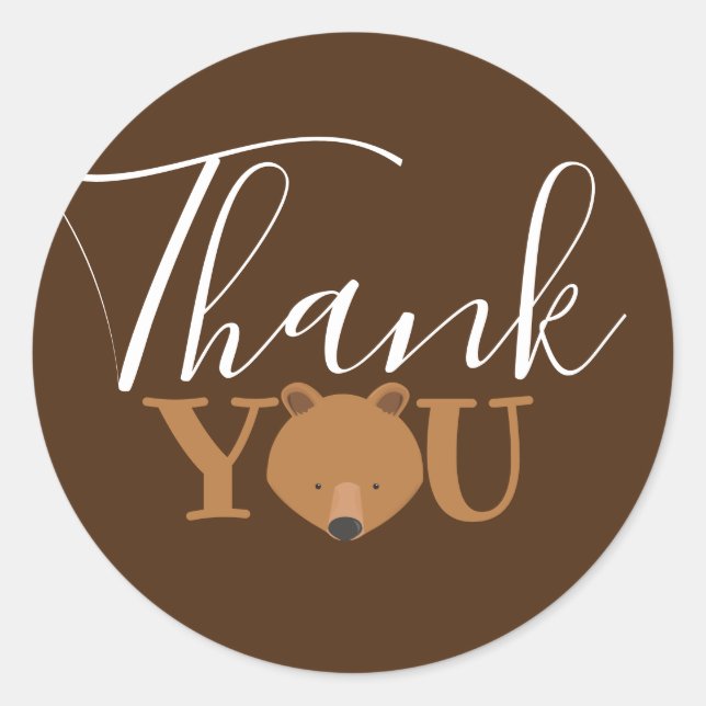 Cute Bear Face Thank You Classic Round Sticker (Front)