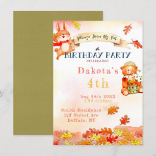 Cute Bear Fall Autumn Birthday Party Invitation 2
