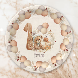 Cute Bear Fall Beary 1st Birthday Paper Plates