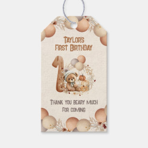 Cute Bear Fall Beary 1st Birthday Thank you Gift Tags